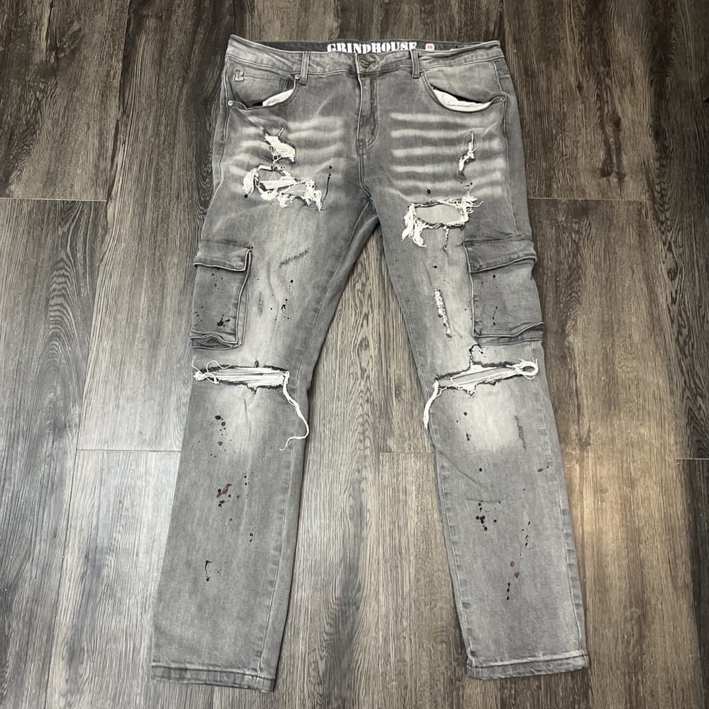 Grindhouse Y2K Stretch Slim Distressed Denim Jeans Skateboard Mens 38